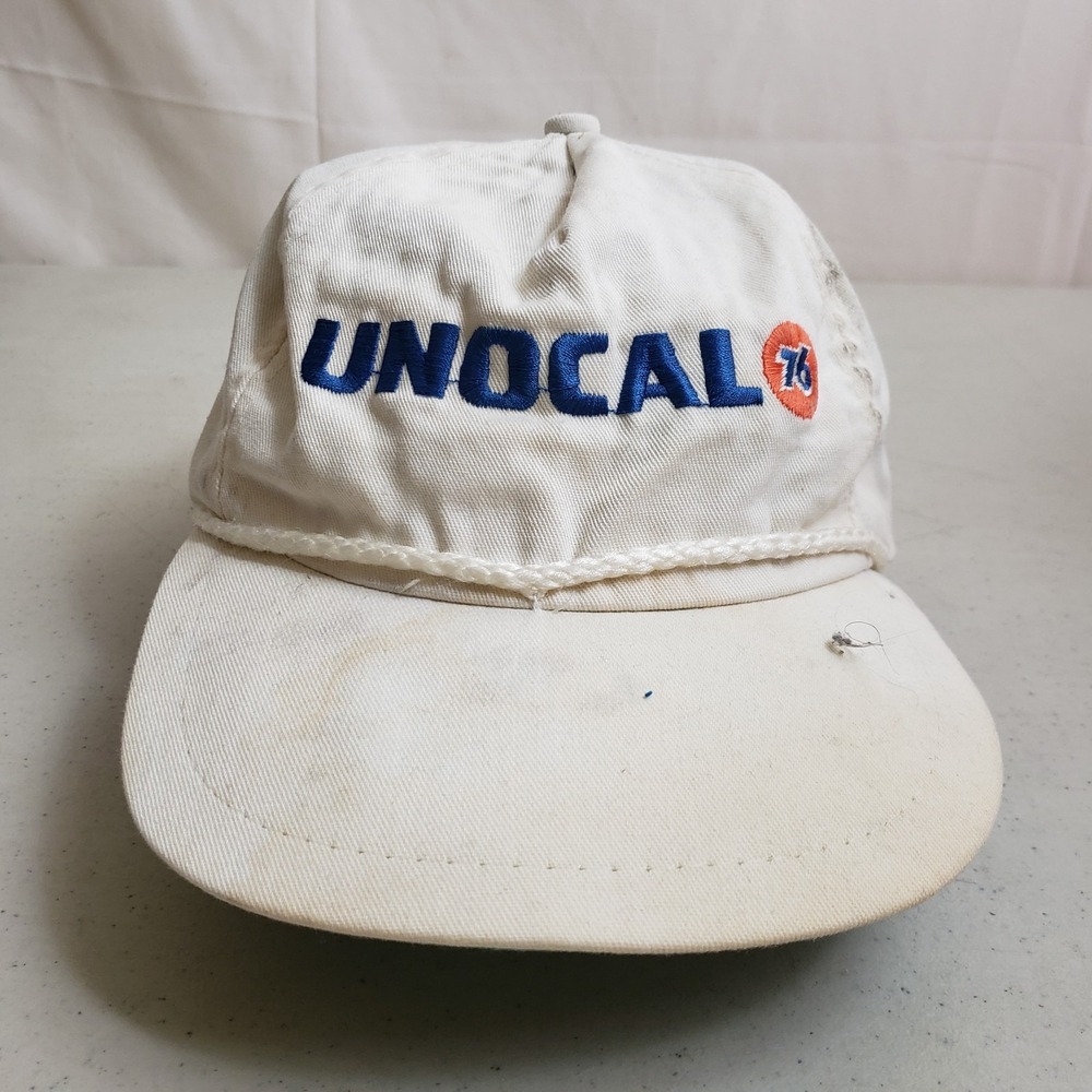 VINTAGE Unocal 76‎ Hat Cap Men Strap Back White Gas Station  Adjustable Adult *